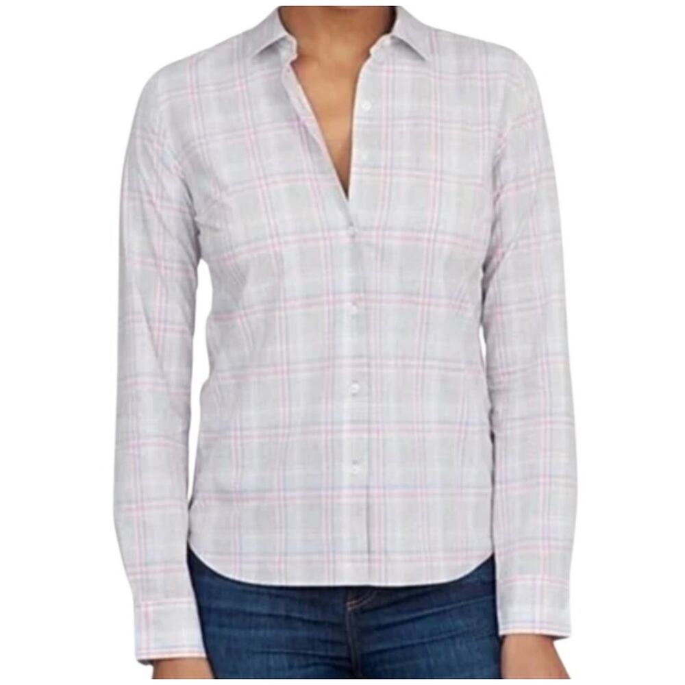 Untuckit · Chasseles Plaid Button-Up Long Sleeve Shirt · Gray/Pink · Size 10